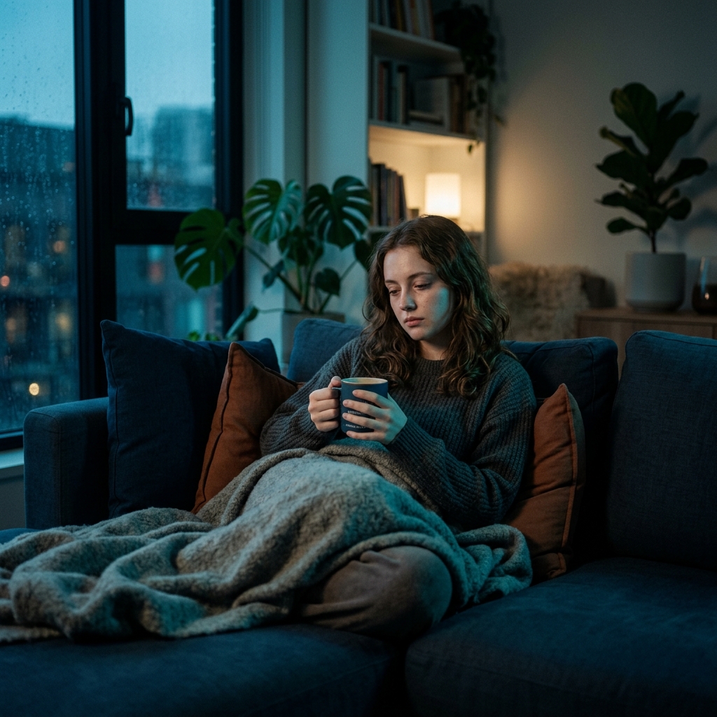 Person struggling with chronic fatigue resting on couch